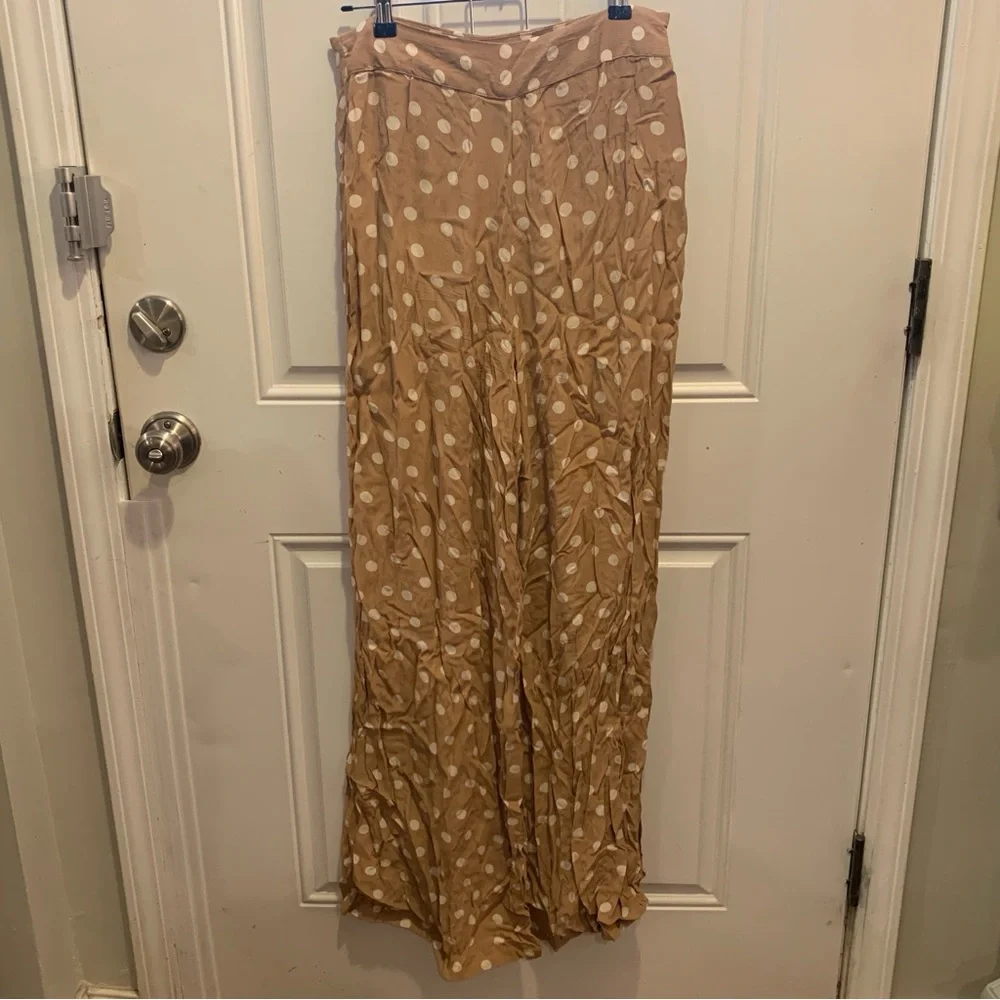Tularosa Latte Tan White Polka Dot Maxi Marley Pant Viscose Trousers M $148.00 - Picture 7 of 14